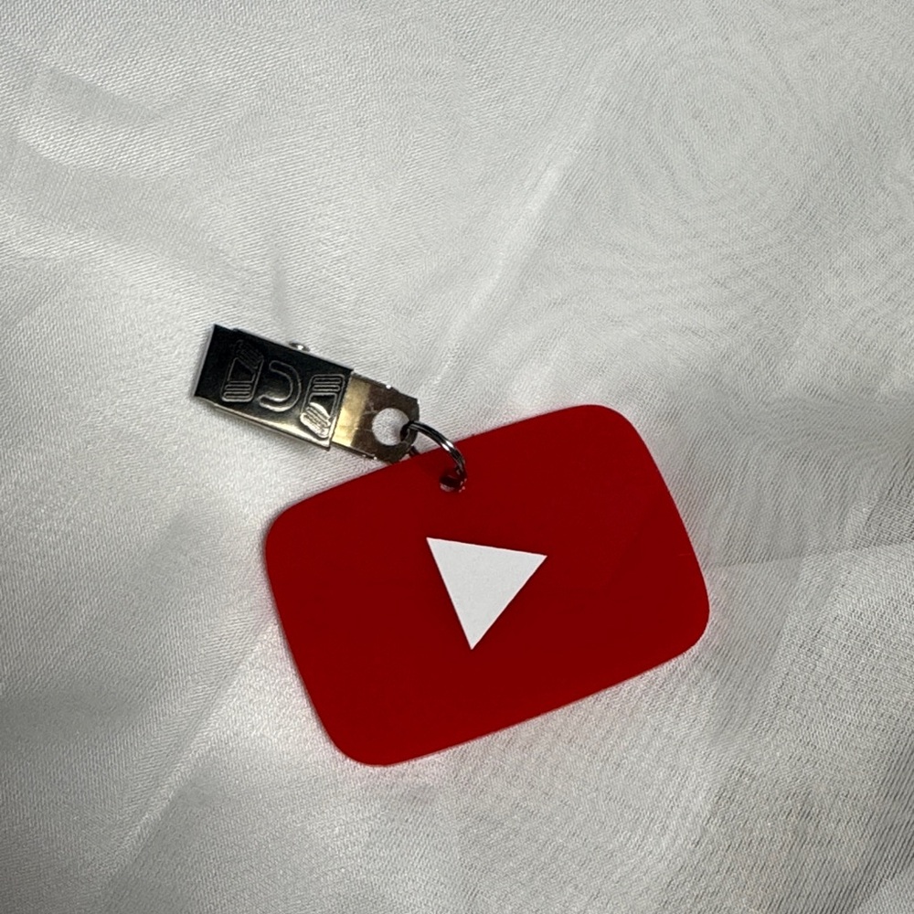 YouTube Play Button Keychain - Red & White